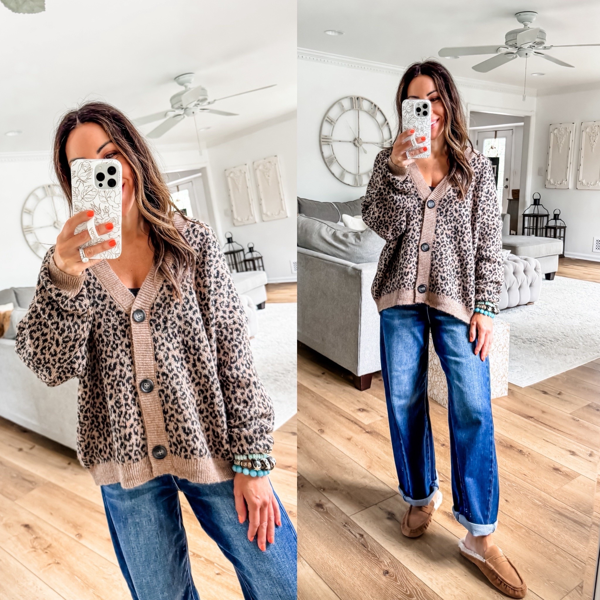 25% off $150+ @socialthreads w/ code FP26. 

Leopard cardigan small. Jeans 25.

#LTKSaleAlert #LTKOver40 #LTKPetite