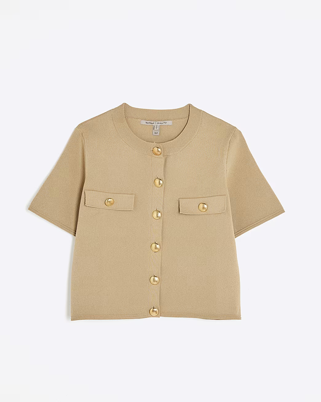 Brown Military Button Detail T-shirt | River Island UK & IE