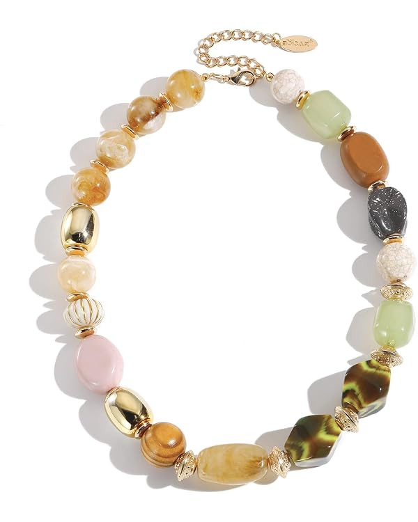 Bocar Bohemian Style Chunky Beaded Strand Necklace Handmade Fashion Acrylic Collar Jewelry for Wo... | Amazon (US)