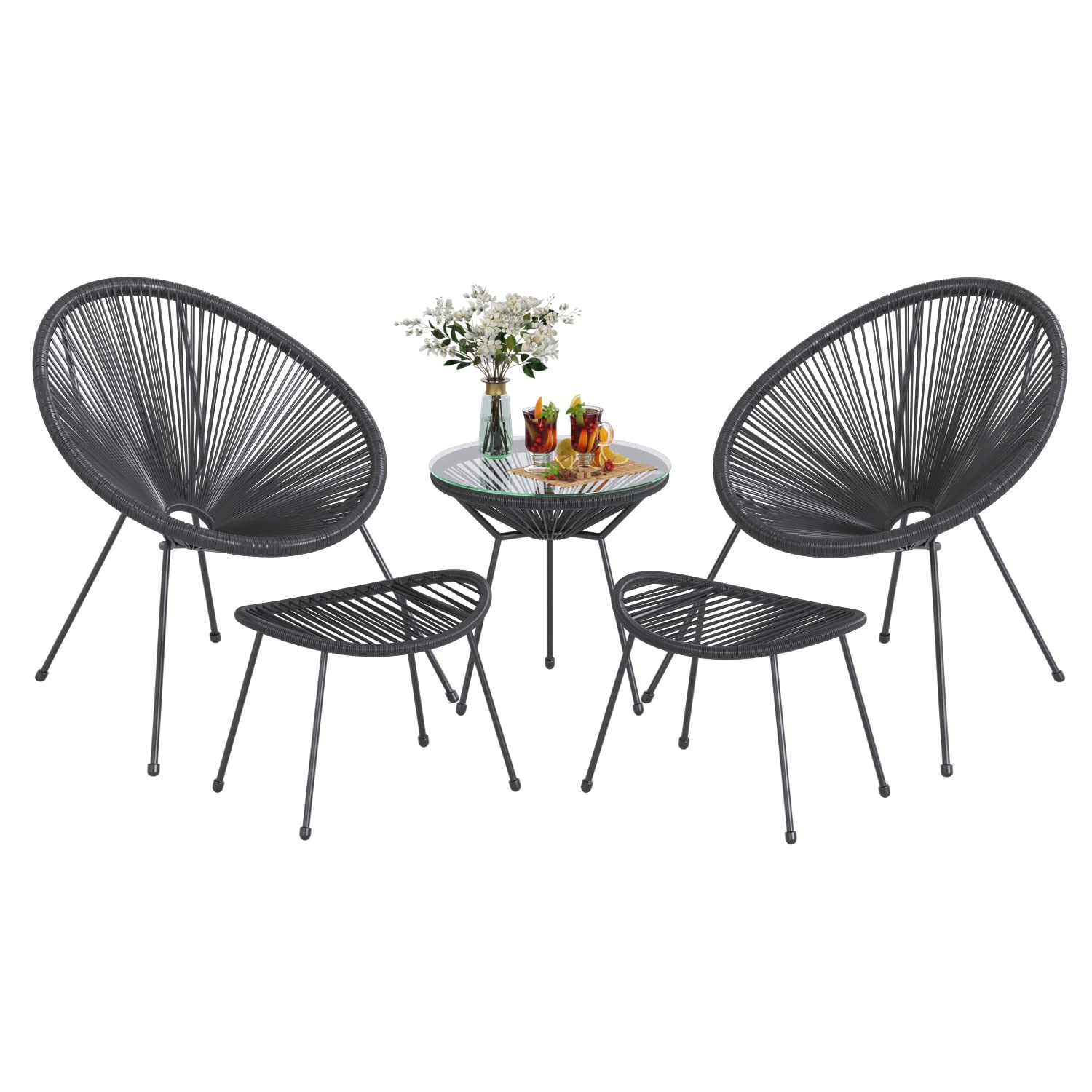 Flamaker 5 Piece Patio Furniture Acapulco Chairs Outdoor Conversation Set All-Weather Plastic Rope L | Amazon (US)