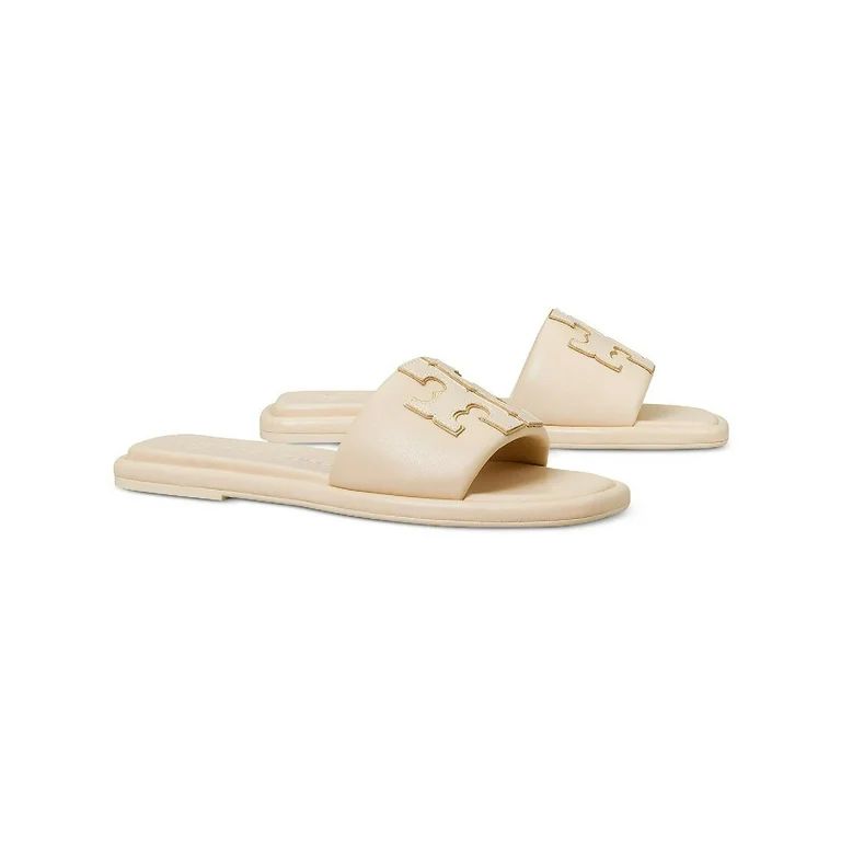 Tory Burch Double T Sport Women's Leather Logo Flat Slide Sandals - Walmart.com | Walmart (US)