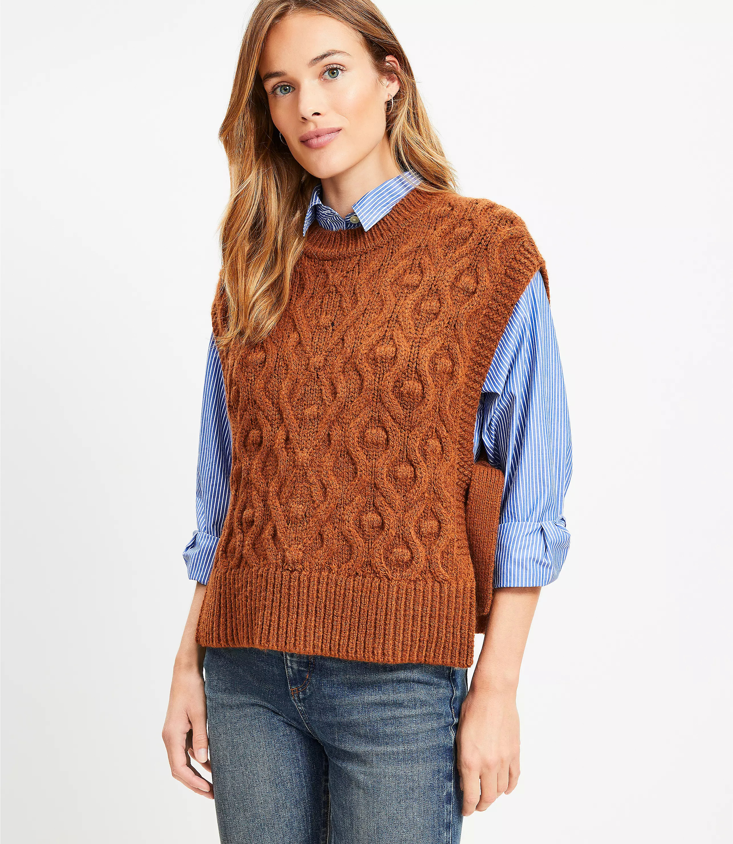Bobble Cable Side Tie Sweater Vest | LOFT