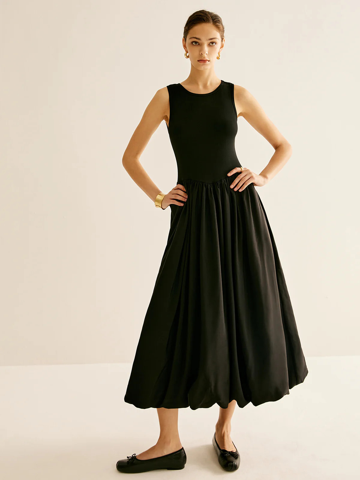 Panel Pleated Jersey Tank Dress | Commense