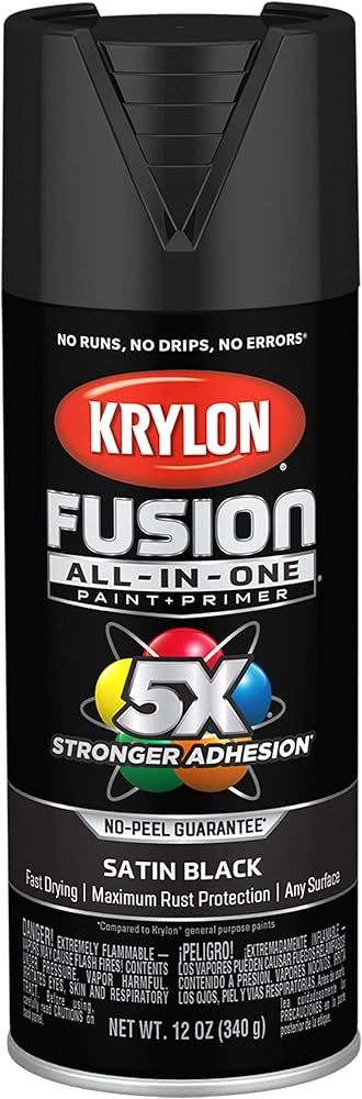 Krylon K02732007 Fusion All-In-One Spray Paint for Indoor/Outdoor Use, Satin Black 12 Ounce (Pack... | Amazon (US)