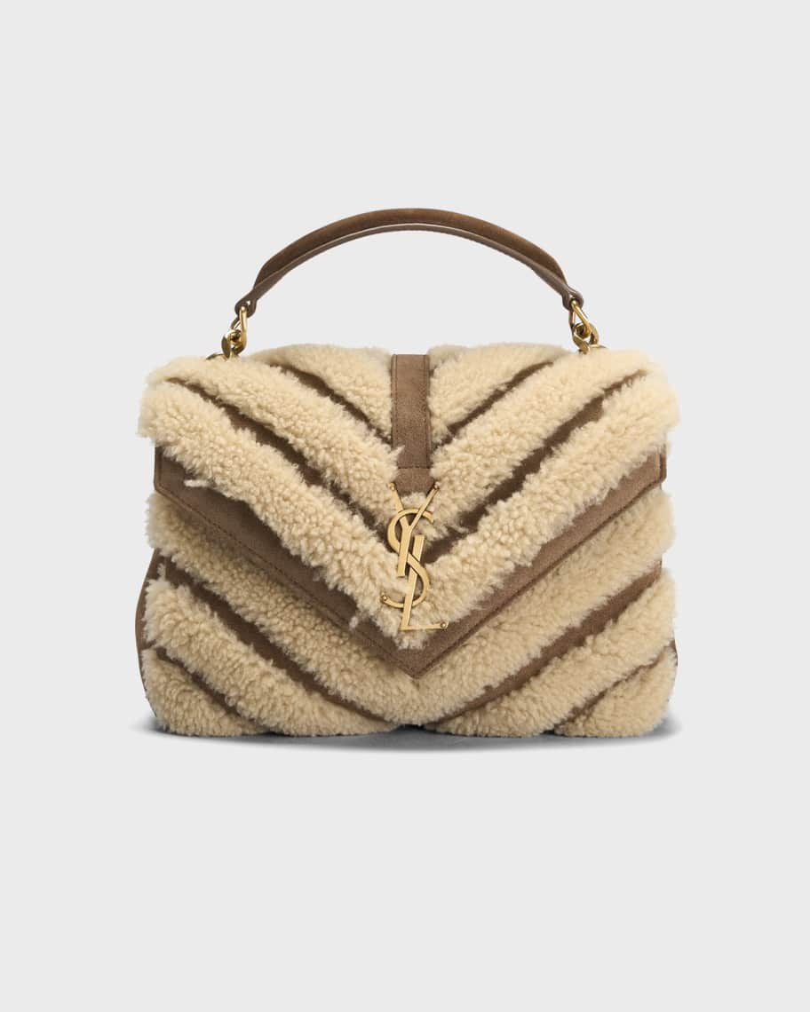 Saint Laurent Medium College Patchwork Shearling Shoulder Bag | Neiman Marcus