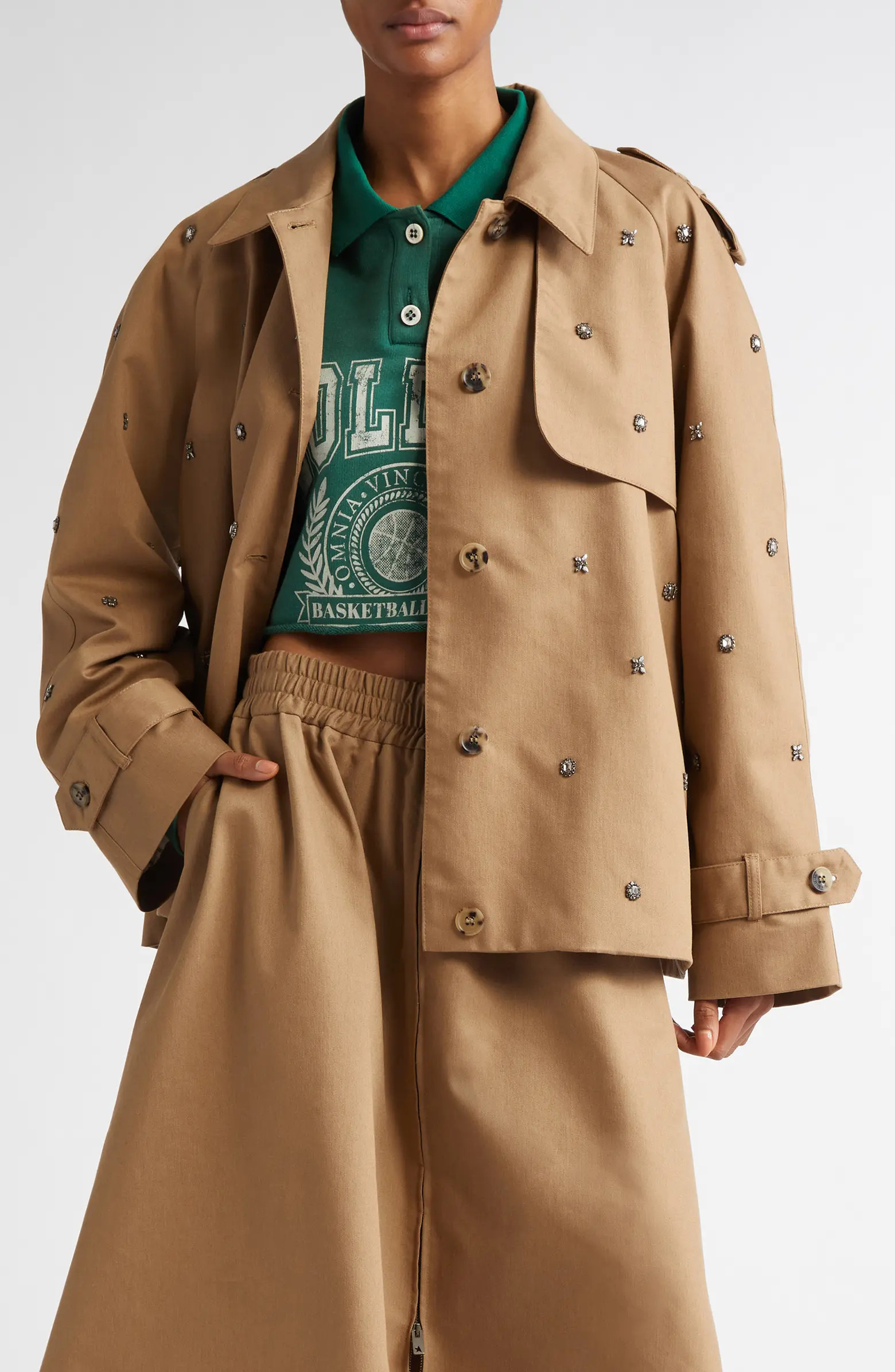 Crystal Embellished Oversize Trench Jacket | Nordstrom