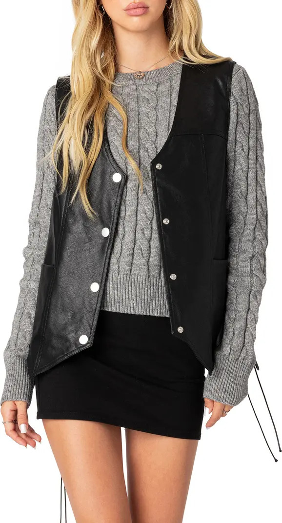 EDIKTED Kara Oversize Lace-Up Faux Leather Vest | Nordstrom | Nordstrom
