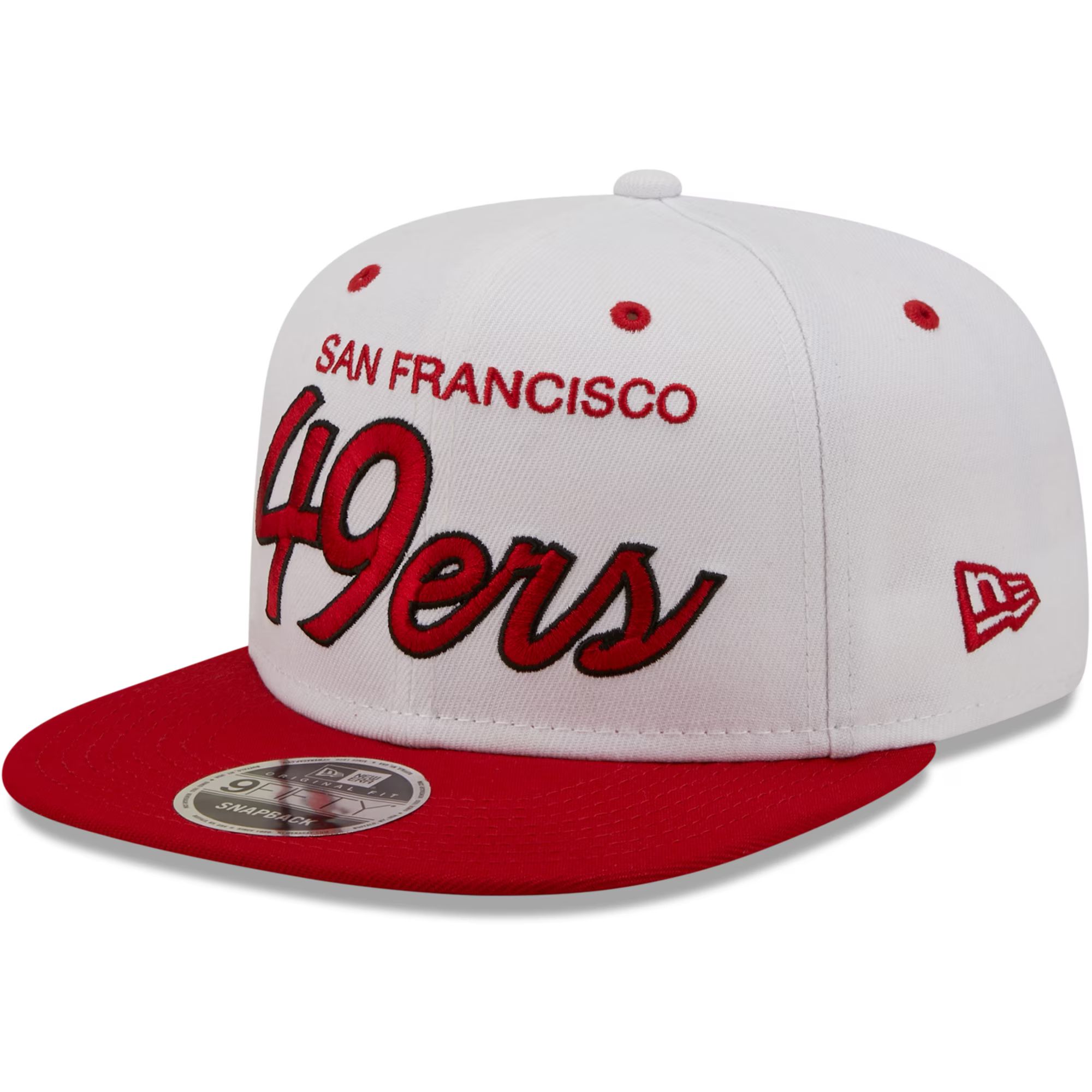 Men's San Francisco 49ers New Era White/Scarlet Sparky Original 9FIFTY Snapback Hat | NFL Shop
