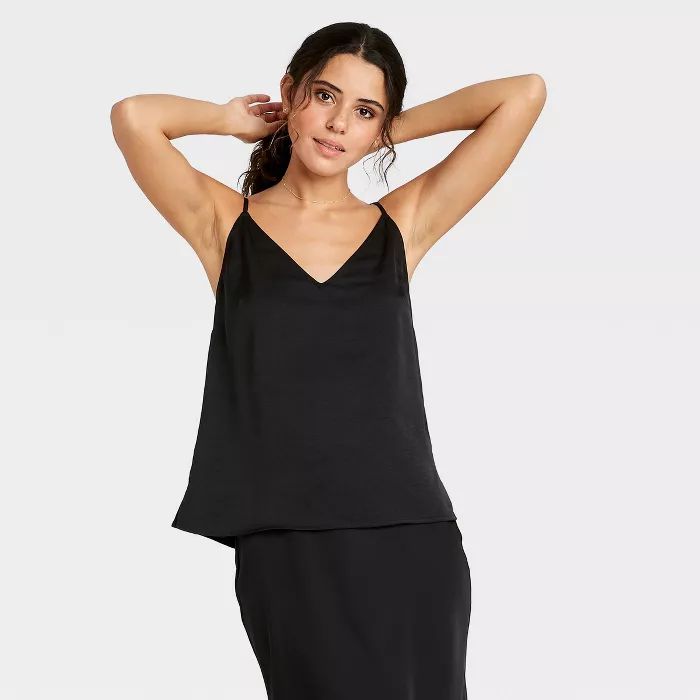 Women&#39;s Woven V-Neck Cami - A New Day&#8482; Black S | Target
