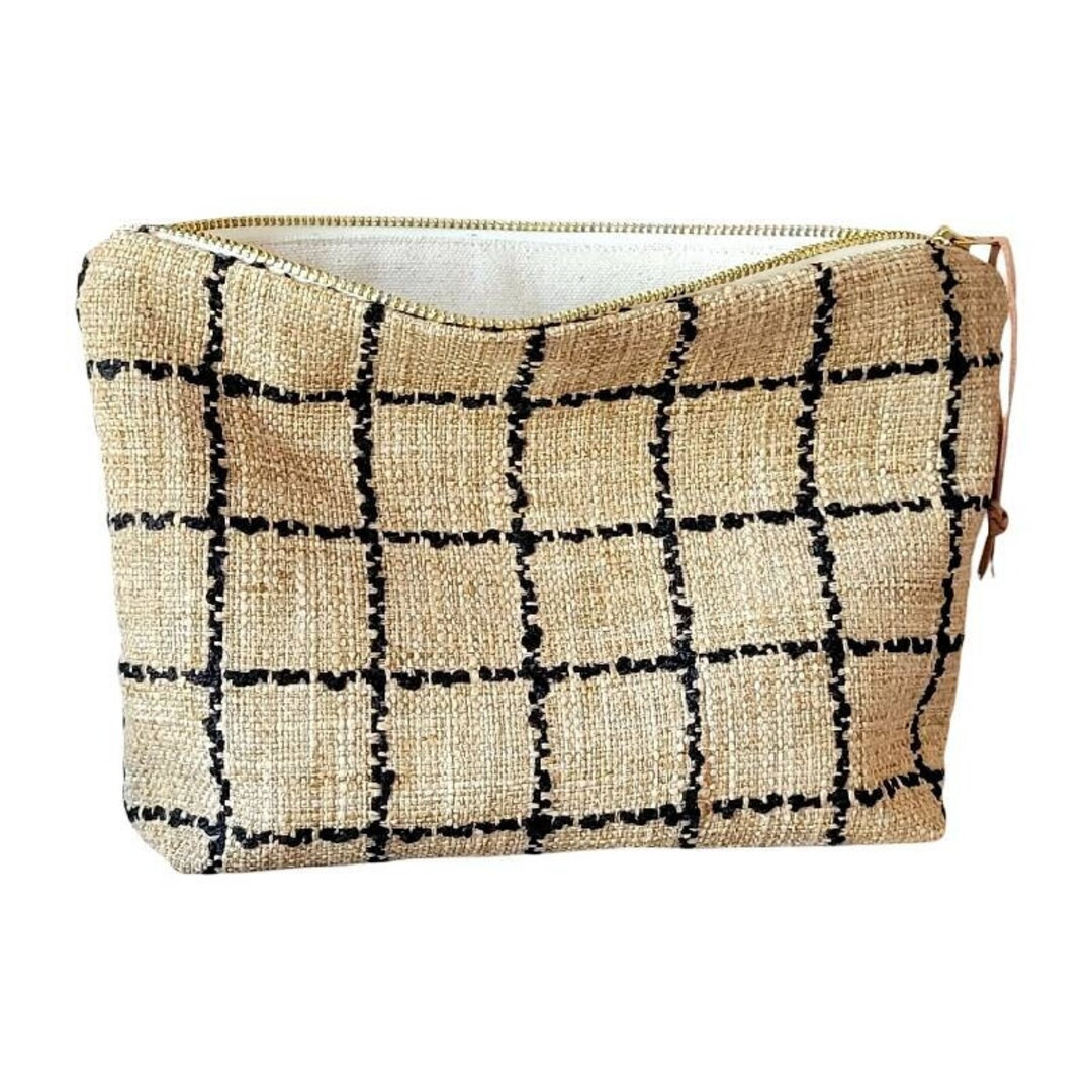 Classy windowpane makeup bag, beige and black cosmetic pouch, modern check travel pouch, unique g... | Etsy (US)