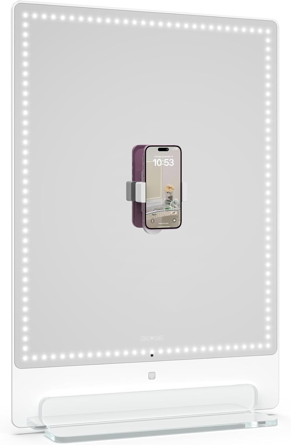 Riki Tall Vanity Mirror with HD LED Lights, Remote Lighting and Smartphone Control, Advanced High-CRI Glass, USB Charging, and Magnetic 5X Magnifying Mirror (White) | Amazon (US)