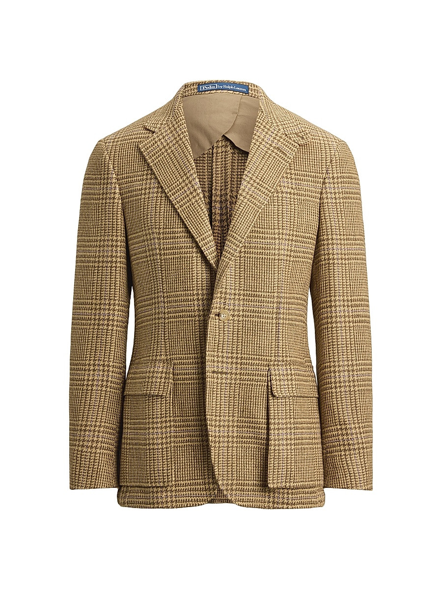 Men's Glen Check Linen-Blend Blazer - Tan Brown Lavender Deco - Size 40 | Saks Fifth Avenue