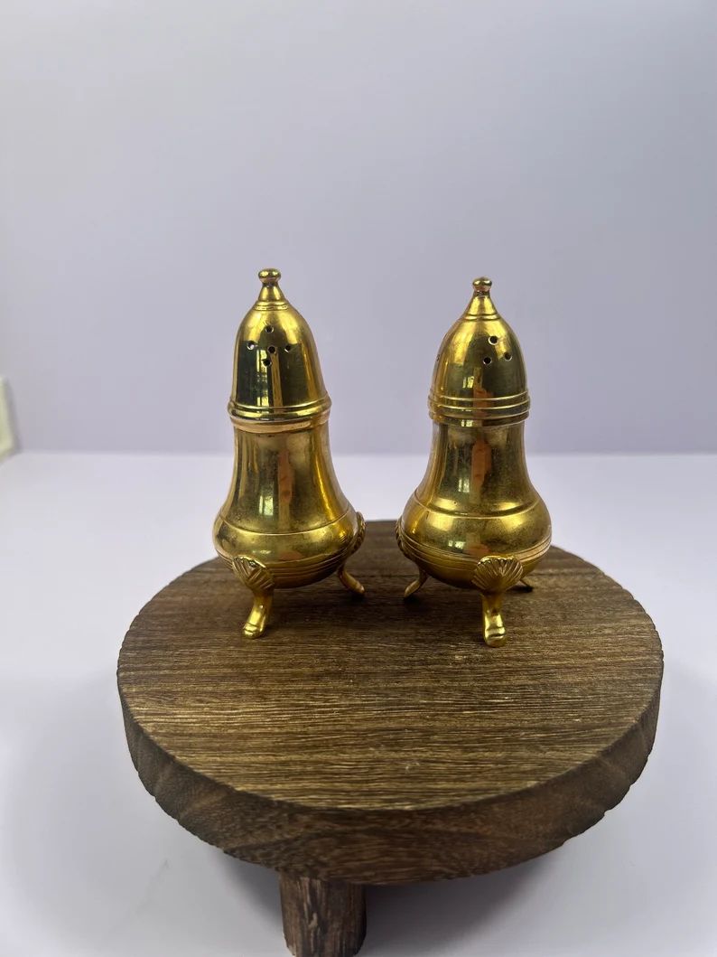 Vintage Brass Salt & Pepper Shakers Gold Tone Metal Shaker Made in India - Etsy | Etsy (US)