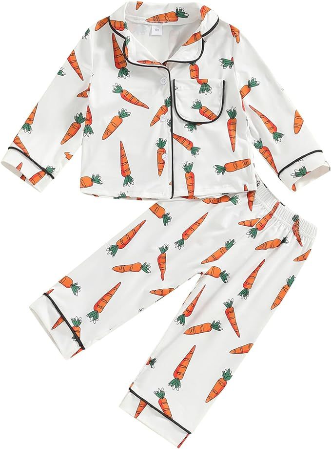 Tempura Baby Toddler Easter Pajamas Set Long Sleeve Carrot Print Button Shirt Pants 2 Pcs Set Bab... | Amazon (US)
