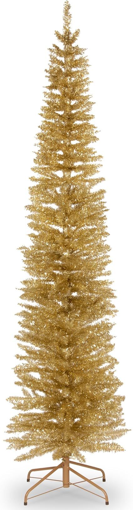 National Tree Company Artificial Christmas Tree, Champagne Gold Tinsel, Includes Stand, 7 feet | Amazon (US)