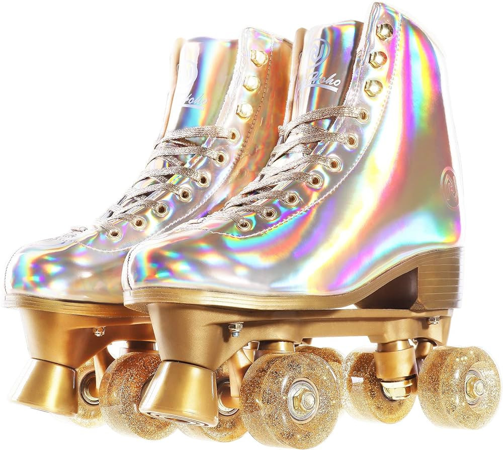 JajaHoho Roller Skates for Women, Holographic High Top PU Leather Rollerskates, Shiny Double-Row ... | Amazon (US)