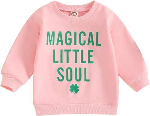 St Patricks Day Toddler Boy Girl Outfit Lucky Print Sweatshirt Long Sleeve Crewneck St Patricks Day Shirt Kids (Pink Little Soul Sweatshirt,18-24 Months) | Amazon (US)
