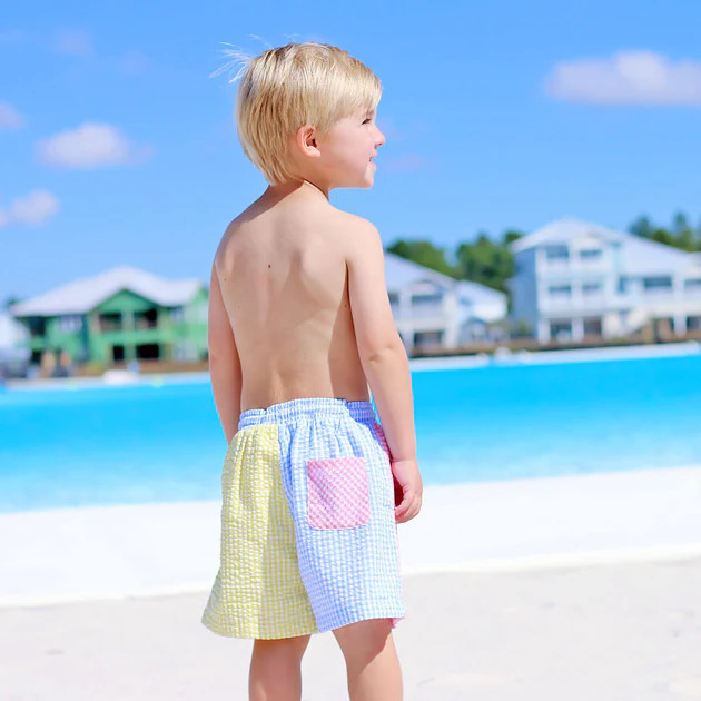 Multi Seersucker Gingham Swim Trunks | Classic Whimsy