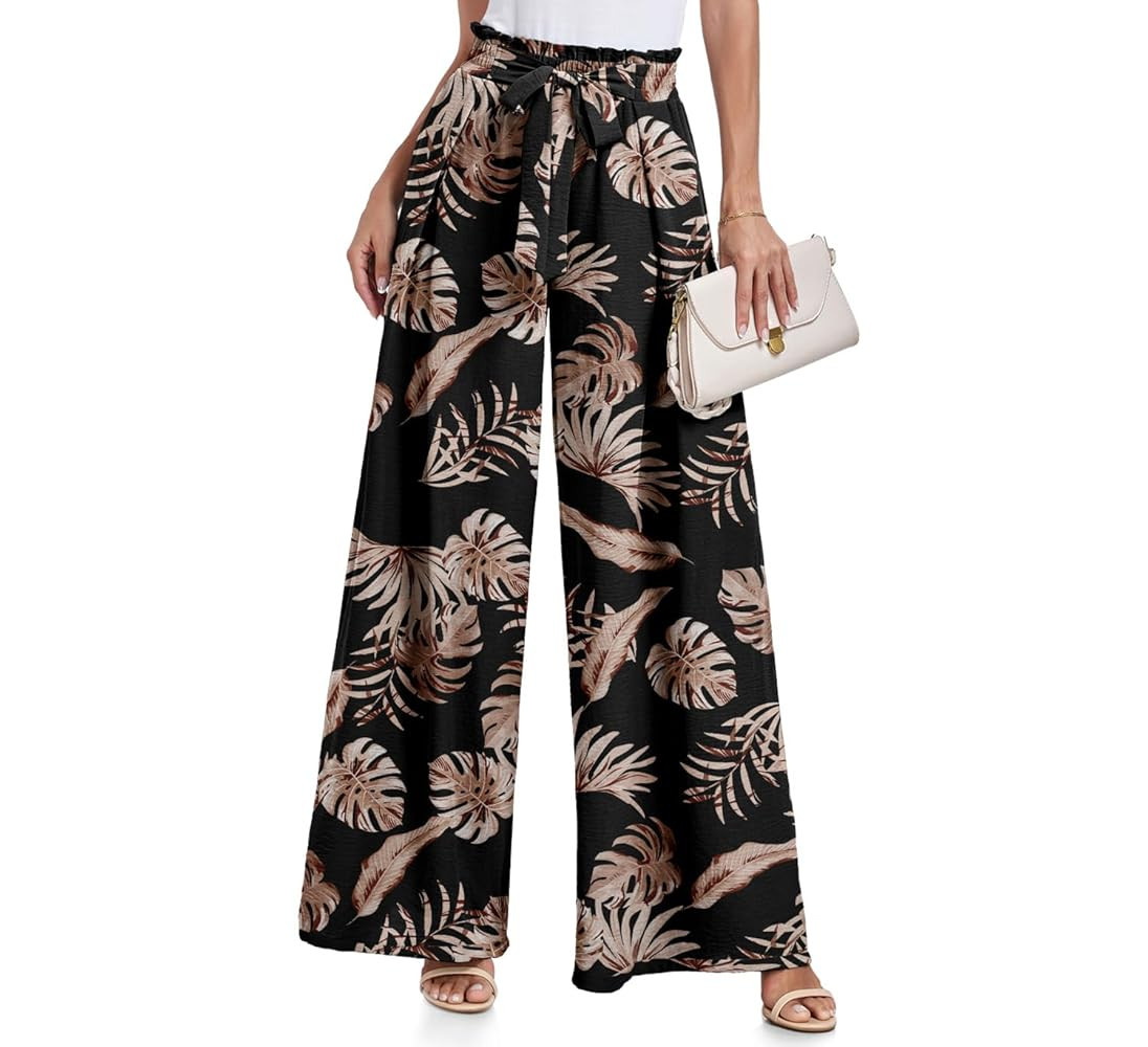 Lepunuo Wide Leg Pants for Women High Waisted Palazzo Pants Work Casual Flowy Tie Knot Trousers w... | Amazon (US)