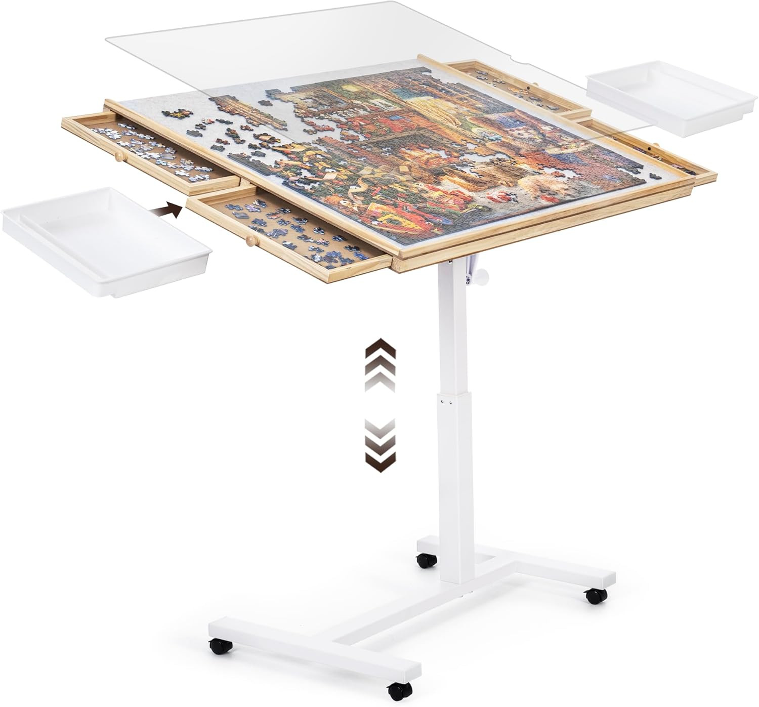 ropoda 1500 PCS Jigsaw Puzzle Table with Drawers and Single-Pedestal,35"x 26.8" Angle & Height Adjustable Wooden Puzzle Board with 6 Drawers &Cover& 4 Roller Wheels | Amazon (US)
