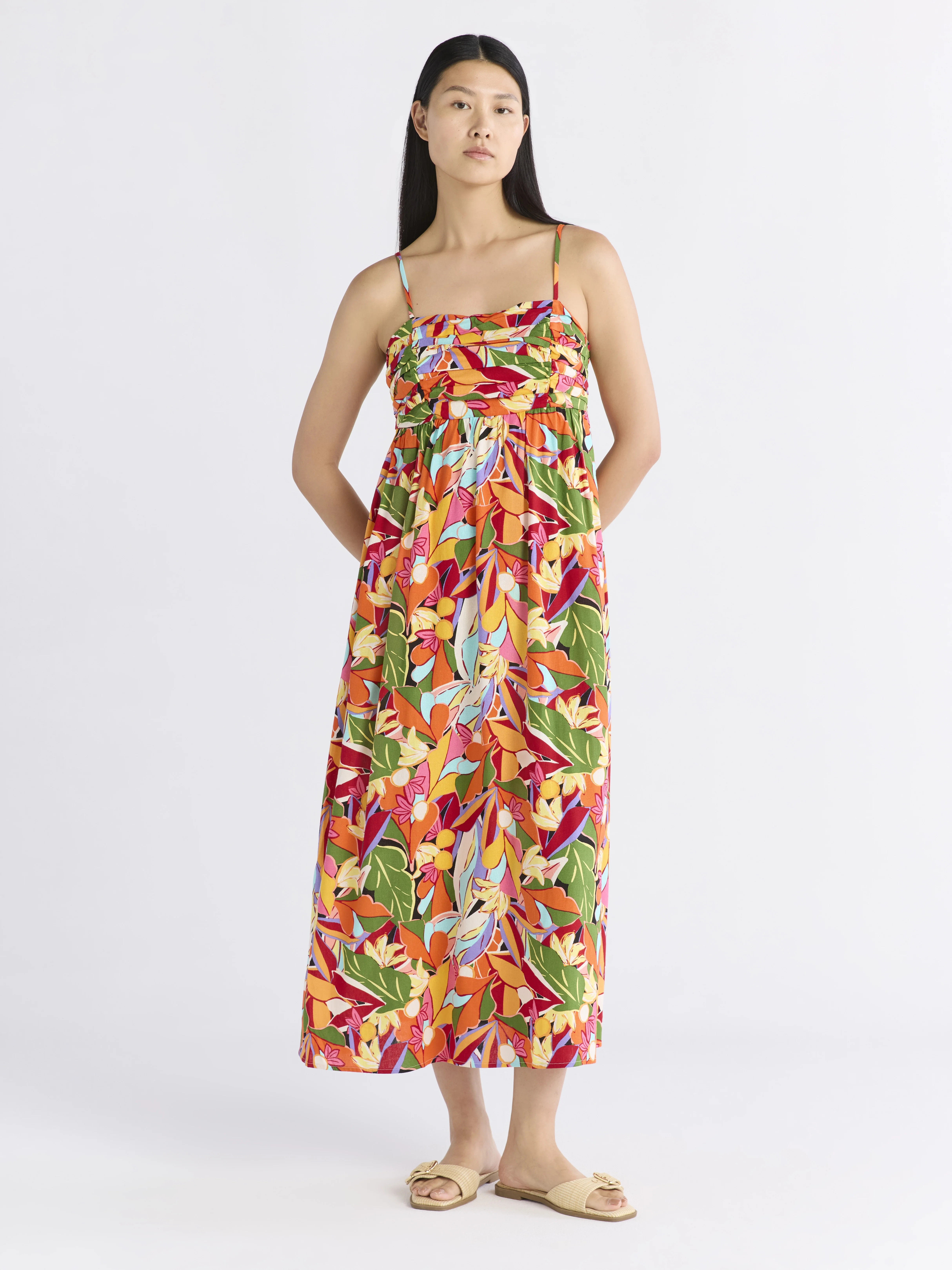 Free Assembly Women's Pleated Linen Blend Maxi Dress, Sizes XS-XXXL | Walmart (US)