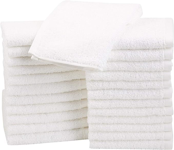 Amazon Basics Fast Drying, Extra Absorbent, Terry Cotton Washcloths, White - Pack of 24 | Amazon (US)