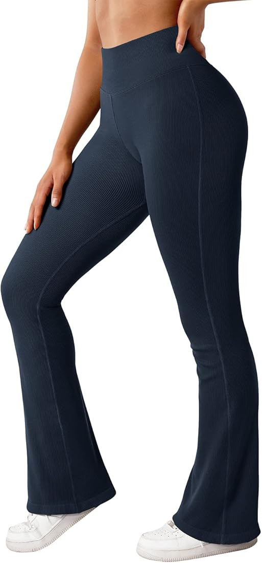 MOOSLOVER Women Ribbed Bootcut Yoga Pants High Waisted Flare Bootleg Workout Leggings | Amazon (US)