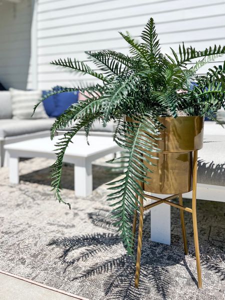 Faux ferns in gold planter! Love this new drop from nearly natural! So simple and beautiful for your indoor or outdoor spaces! Pool and patio outdoor rug boutique rugs faux artificial silk plants, trees, and flowers. Outdoor pillows. Target finds amazon favorites 

#LTKstyletip #LTKhome #LTKFind