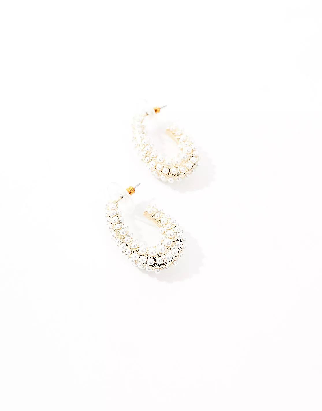 ASOS DESIGN 20mm hoop earrings with micro faux pearl design in gold tone | ASOS (Global)