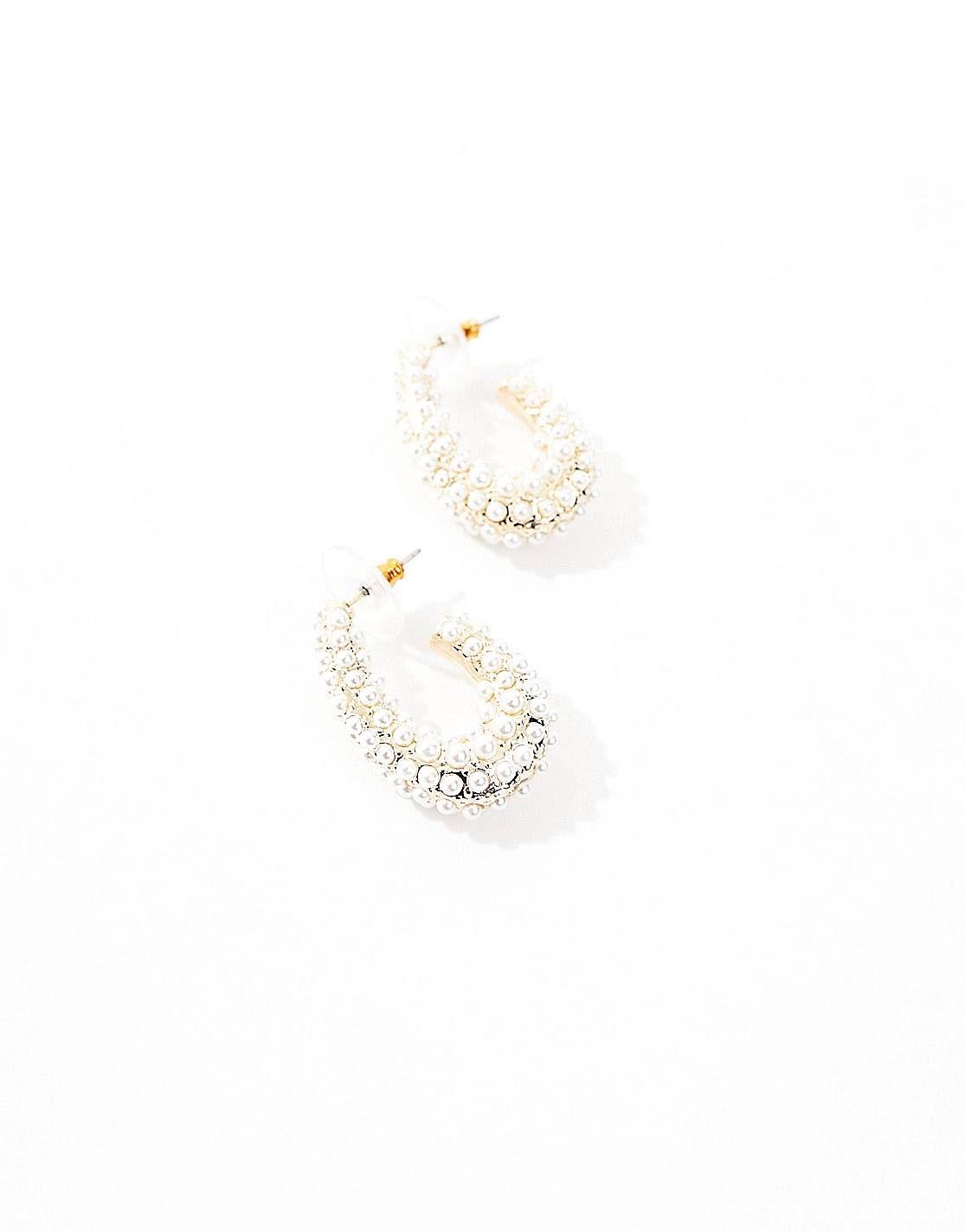 ASOS DESIGN 20mm hoop earrings with micro faux pearl design in gold tone | ASOS (Global)