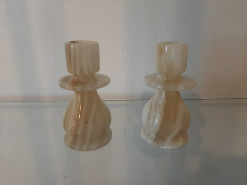 Vintage Bohemian Onyx Alabaster Candle Holder Pair Candlestick | Etsy | Etsy (US)