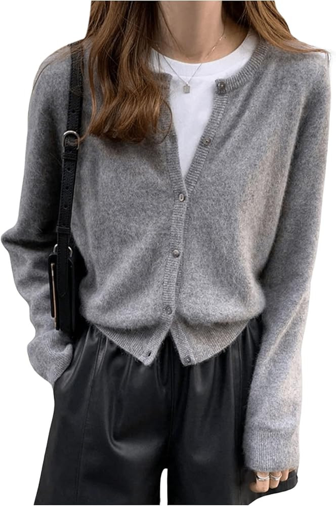 SweatyRocks Women's Light Weight Cardigan Round Neck Long Sleeve Button Down Sweaters Knitwear | Amazon (US)