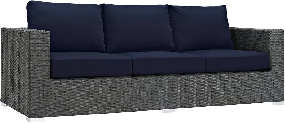 Modway Sojourn Wicker Rattan Outdoor Patio Sunbrella Fabric Sofa in Canvas Navy | Amazon (US)
