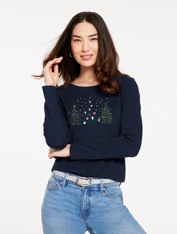 Long Sleeve Crewneck Tee - Christmas Tree | Talbots