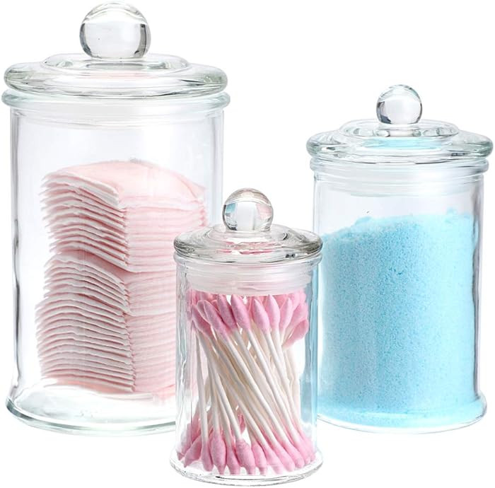 Glass Canisters, Apothecary Jars with Airtight Lids, Bathroom Vanity Storage Organizer Containers... | Amazon (US)