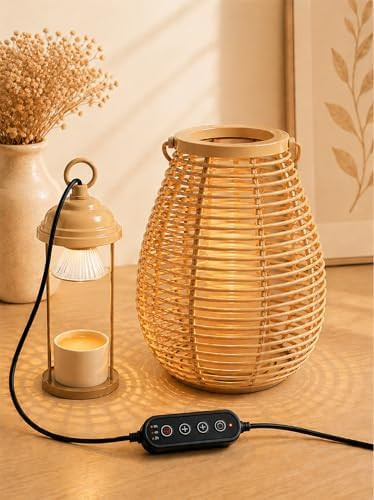 Cooo Giant Candle Warmer Lamp with Timer Rattan Lanterns Rural Style | Amazon (US)