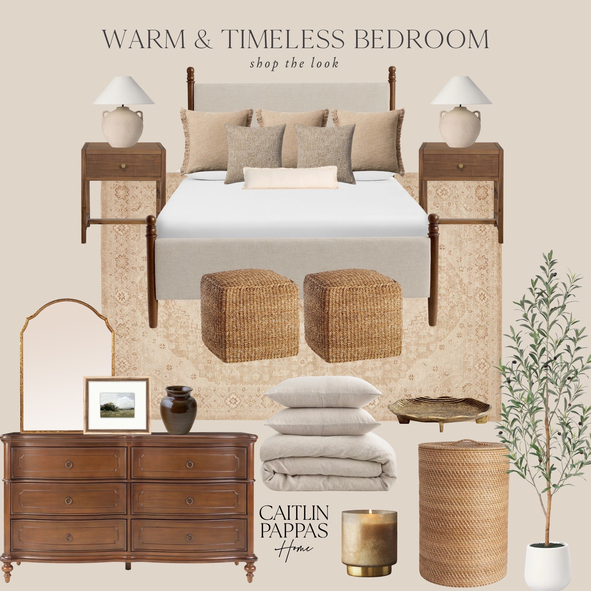 Warm & timeless bedroom inspiration 🤎 The coziest, neutral mood board for a pretty traditional bedroom.