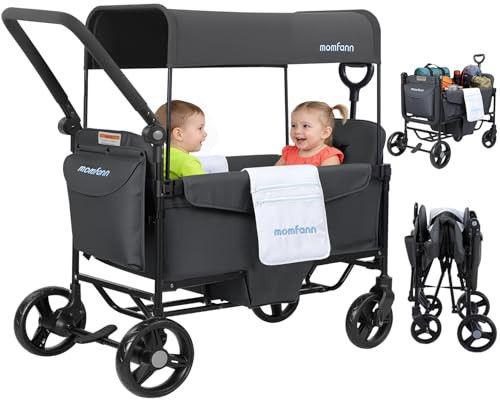 MOMFANN Wagon Stroller for 2 Kids, All-Terrain Foldable Baby Wagon with Adjustable Push & Pull Handle, 5-Point Harness, Removable Canopy, Footwell & Large Storage Bag -Gray | Amazon (US)