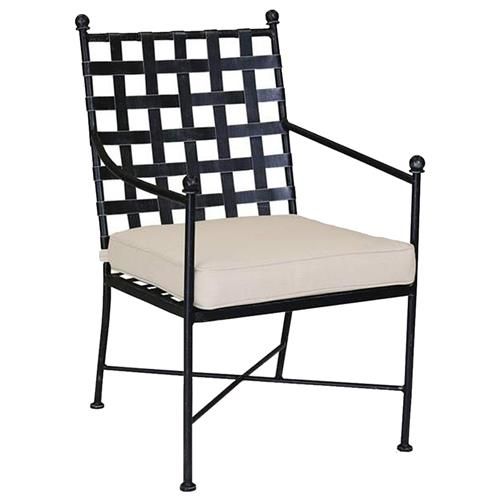 Sunset West Provence French Beige Cushion Metal Outdoor Dining Arm Chair | Kathy Kuo Home