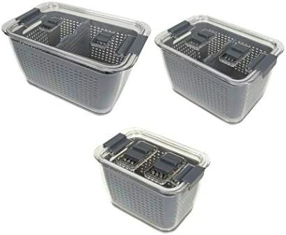 Kitchen Spaces Gray Colander Bin Variety Pack, Fridge Organizers, Produce Storage, Keep Vegetable... | Amazon (US)