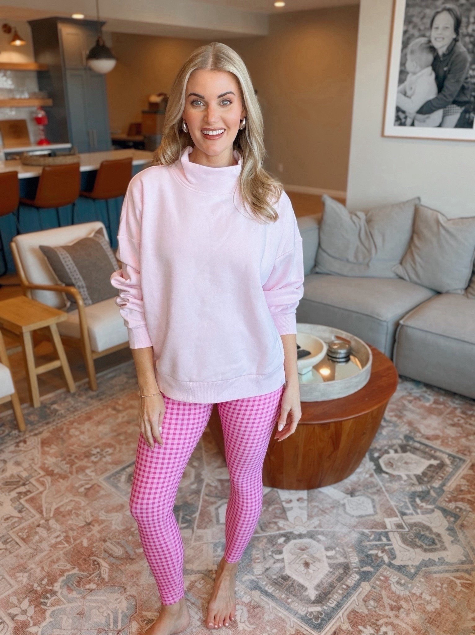 Casual outfit - wearing a small in the pink mock neck sweatshirt and gingham print leggings. #targetstyle ￼

#LTKmomlife #LTKActive #LTKootd