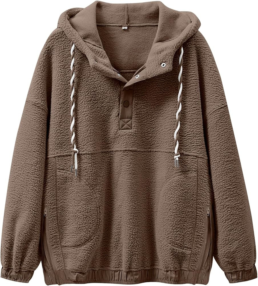 ANRABESS Womens Sherpa Fuzzy Fleece Hoodie Oversized Sweatshirt Cozy Button Sweater Pullover with... | Amazon (US)