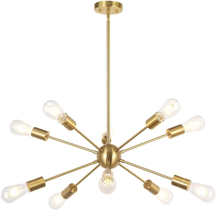 BONLICHT Sputnik Chandelier 10 Light Brushed Brass Mid Century Modern Pendant Lighting Gold Indus... | Amazon (US)