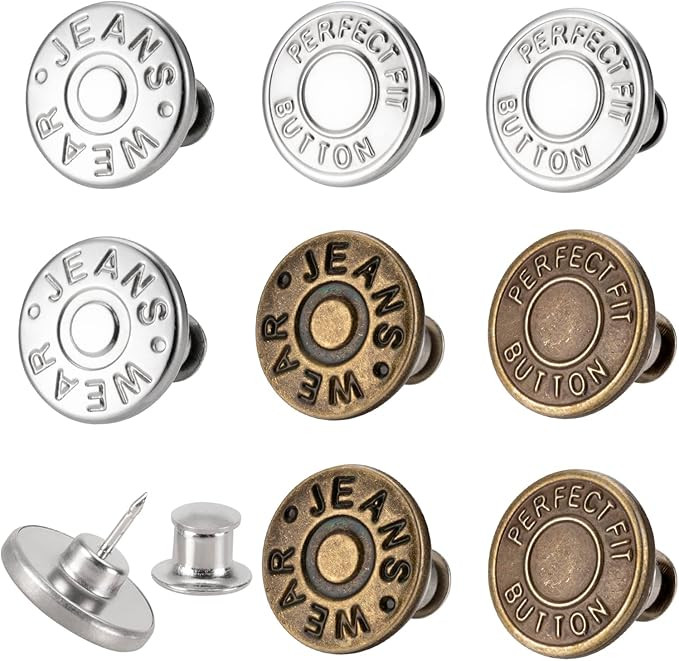 8 Sets of 17 mm Pants Button Jean Buttons Pins for Loose Jeans, Adjustable Button for Jeans, Reus... | Amazon (US)