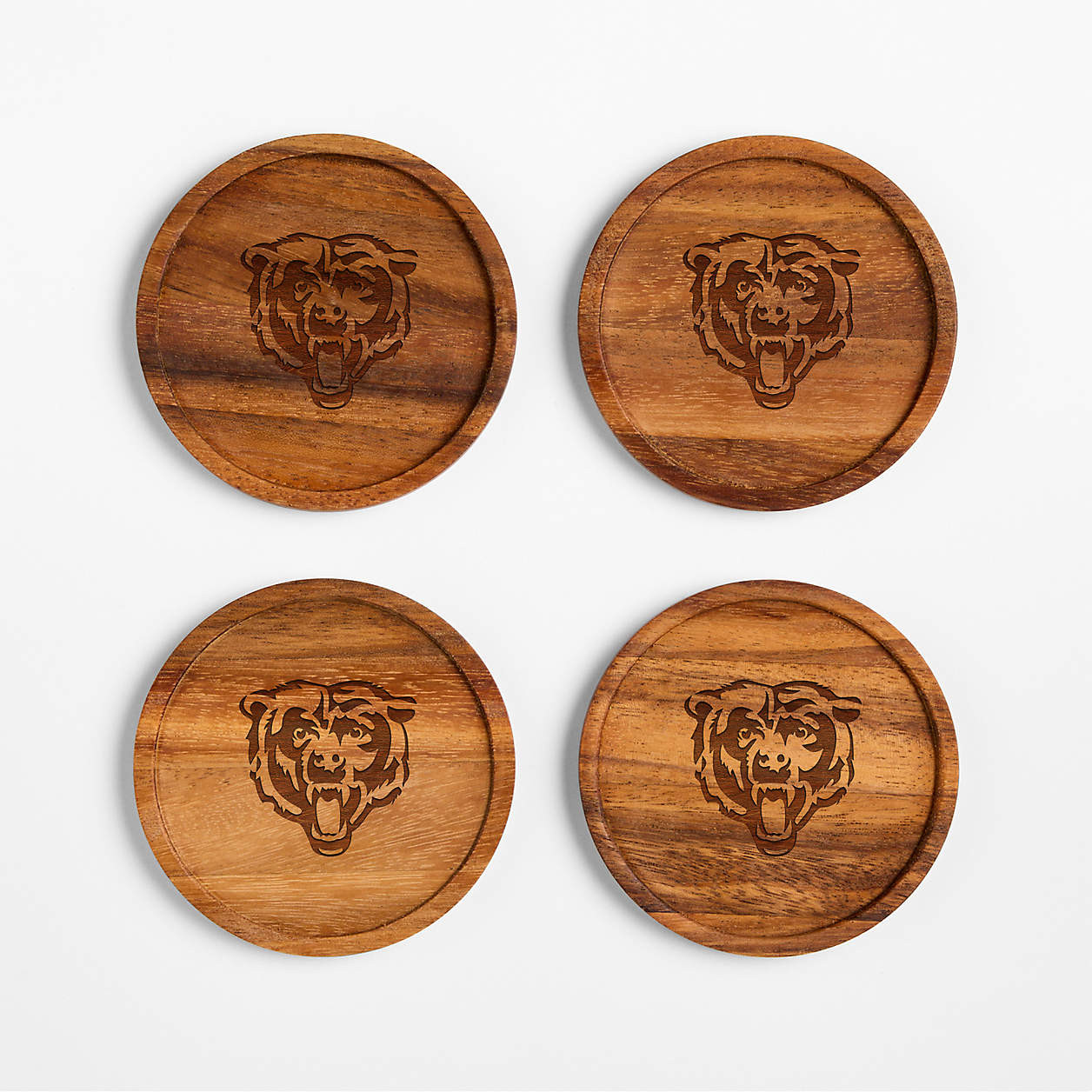 NFL Chicago Bears Tondo Acacia Wood Coasters, Set of 4 | Crate & Barrel | Crate & Barrel