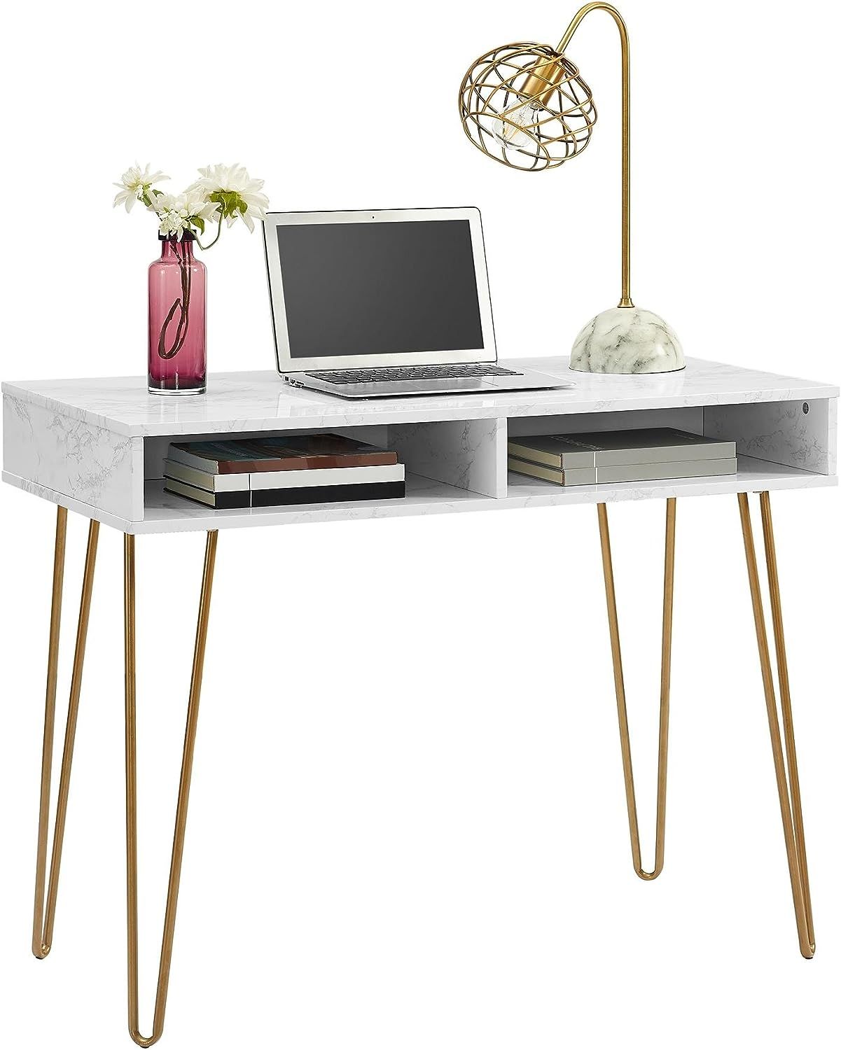 Novogratz Computer Desk with Storage, White Marble | Amazon (US)