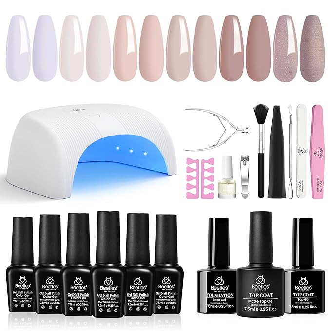 Beetles Gel Nail Polish Kit with Led Light Base Gel Top Coat, 6 Colors Nude Neutral Gel Polish St... | Amazon (US)