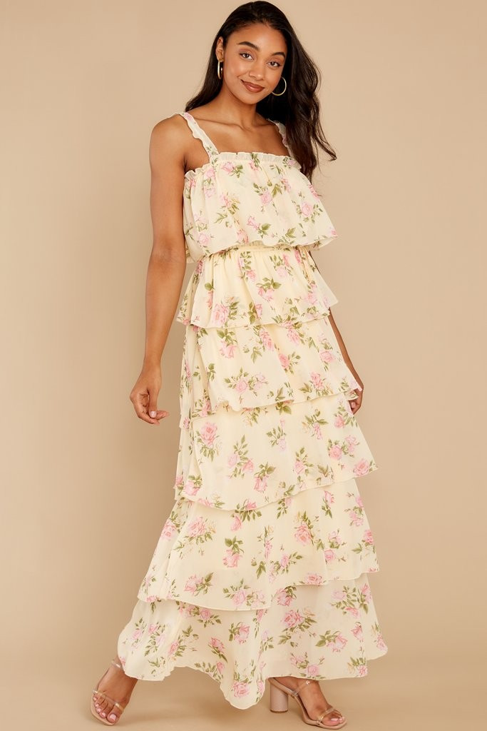 Make It Look Effortless Yellow Floral Print Maxi Dress | Red Dress 