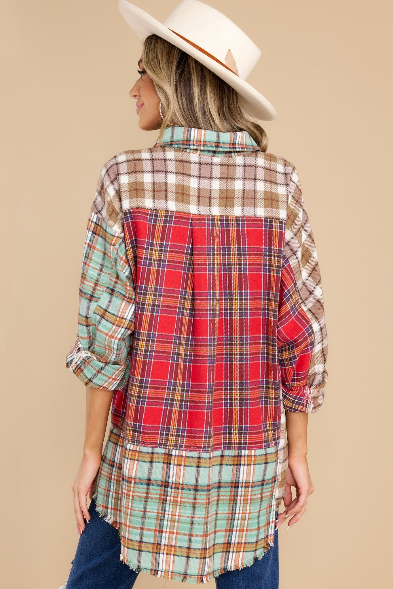 Genuine Article Light Green Plaid Top | Red Dress 