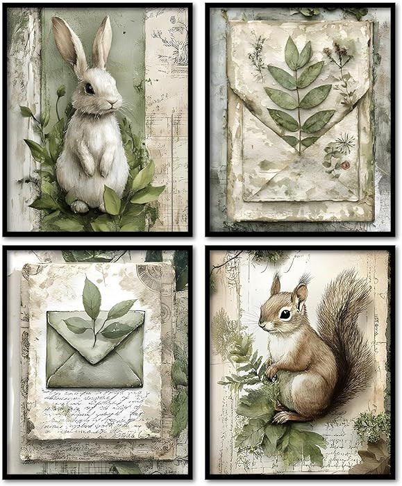 KDHTY Vintage Easter Bunny Botanical French Cottage Wall Decor,Cottagecore Farmhouse Room Decor,E... | Amazon (US)